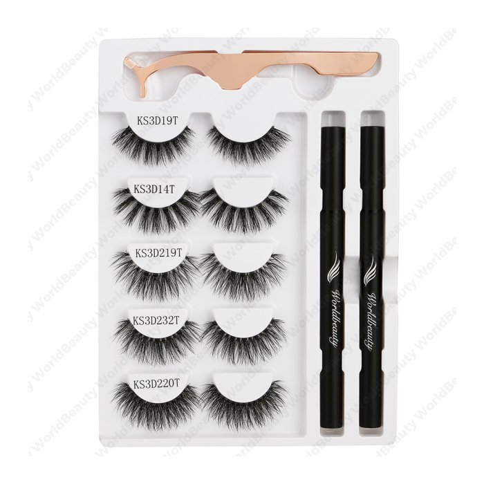 Adhesive eyeliner pen &gm eyelashes -Set 5